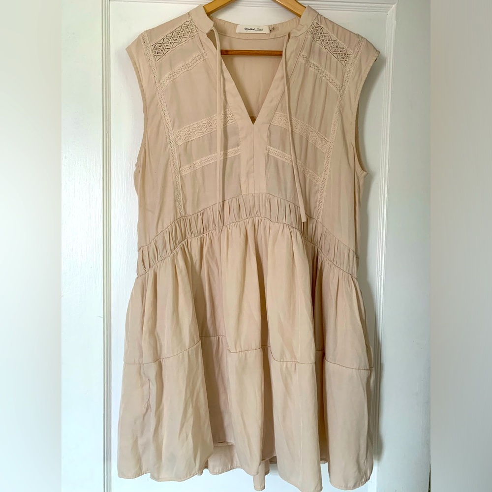 Mustard Seed/ Cream Cap-Sleeve Dress, M